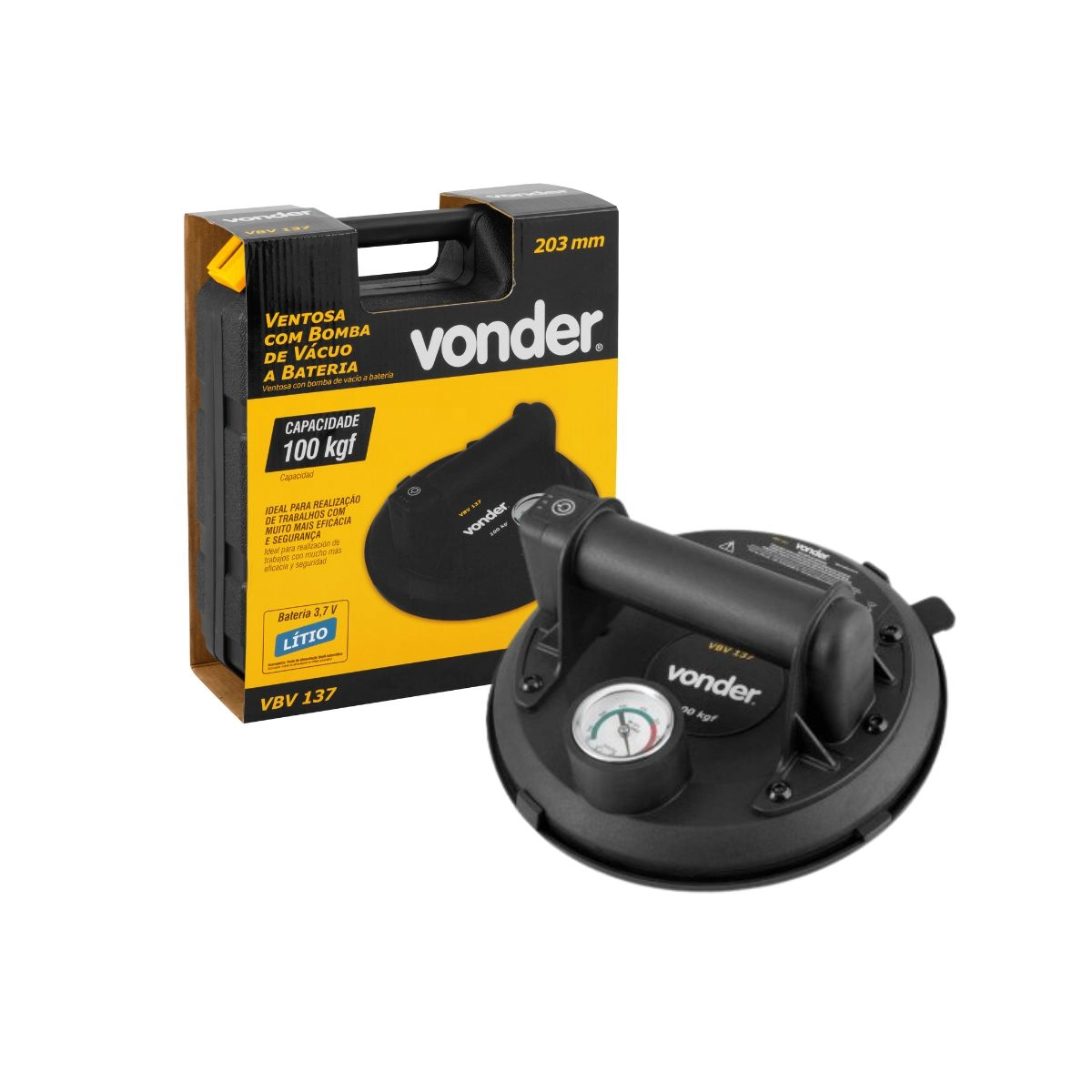Ventosa com bomba de vácuo a bateria 203mm VBV137 VONDER 