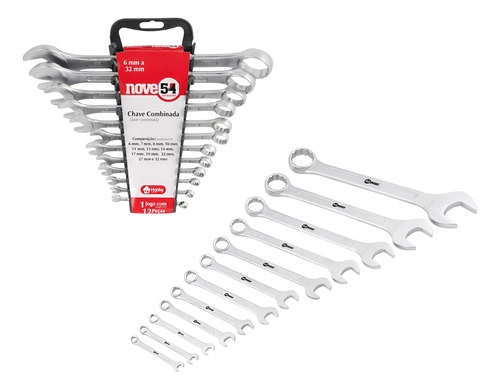 Jogo chaves combinadas 6mm a 32mm aço carbono 12pçs NOVE54 