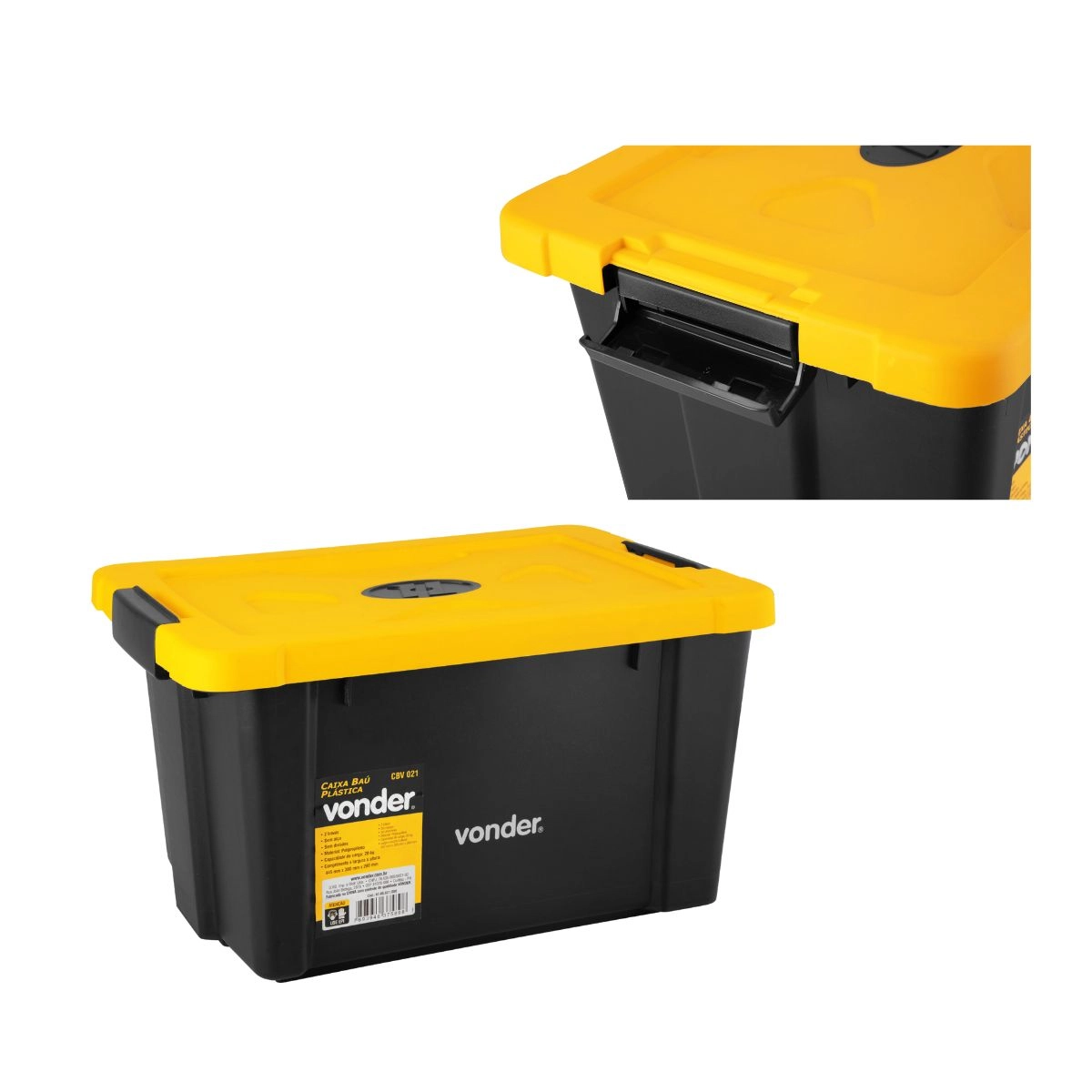 Caixa plástica baú preta e amarela CBV 021 VONDER  Caixa plástica baú preta e amarela CBV 021 VONDER