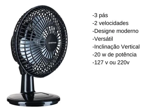 Ventilador Mini Turbo 20CM PRETO/ PRATA Ventimais