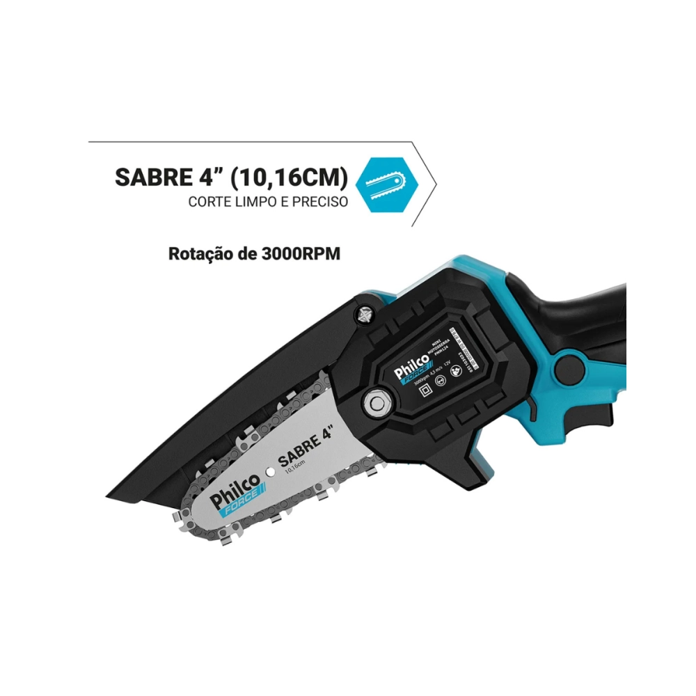 Mini Motosserra Force PMM124 Bateria 12V Sabre 4 Pol 7 Acessórios Philco