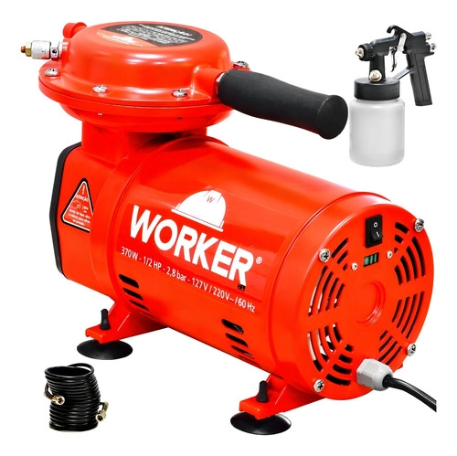 Compressor Ar Direto Portátil Bivolt 370w Com Pistola Worker