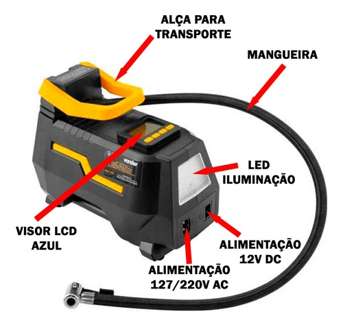 Compressor de ar automotivo CAV150 12V ou bivolt automático Vonder