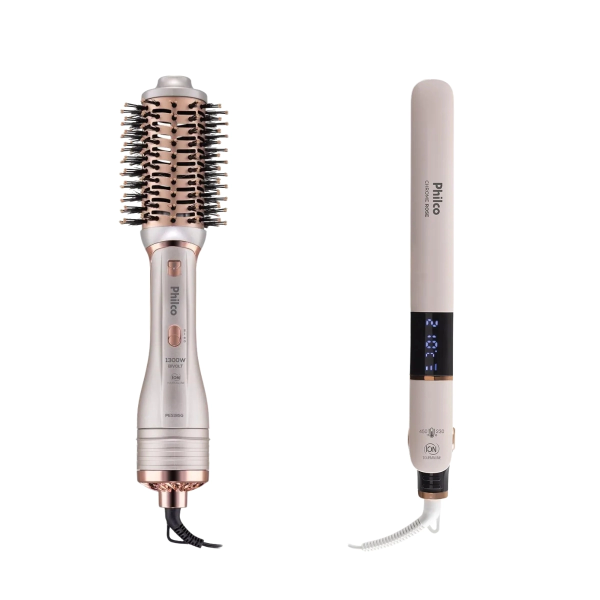Kit Escova Secadora PES19SG 1300w e Prancha Chapinha PPR10 Rose Bivolt Philco
