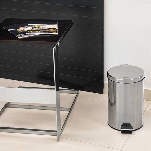 Lixeira redonda 12 litros inox cinza VONDER Lixeira redonda 12 litros inox cinza VONDER