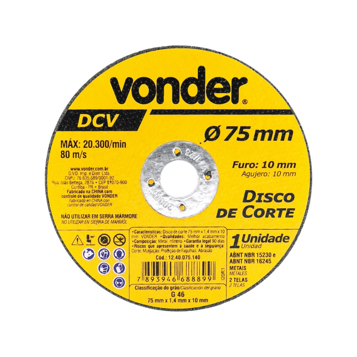 Disco de corte 75mmx1,4mmx10mm DCV VONDER