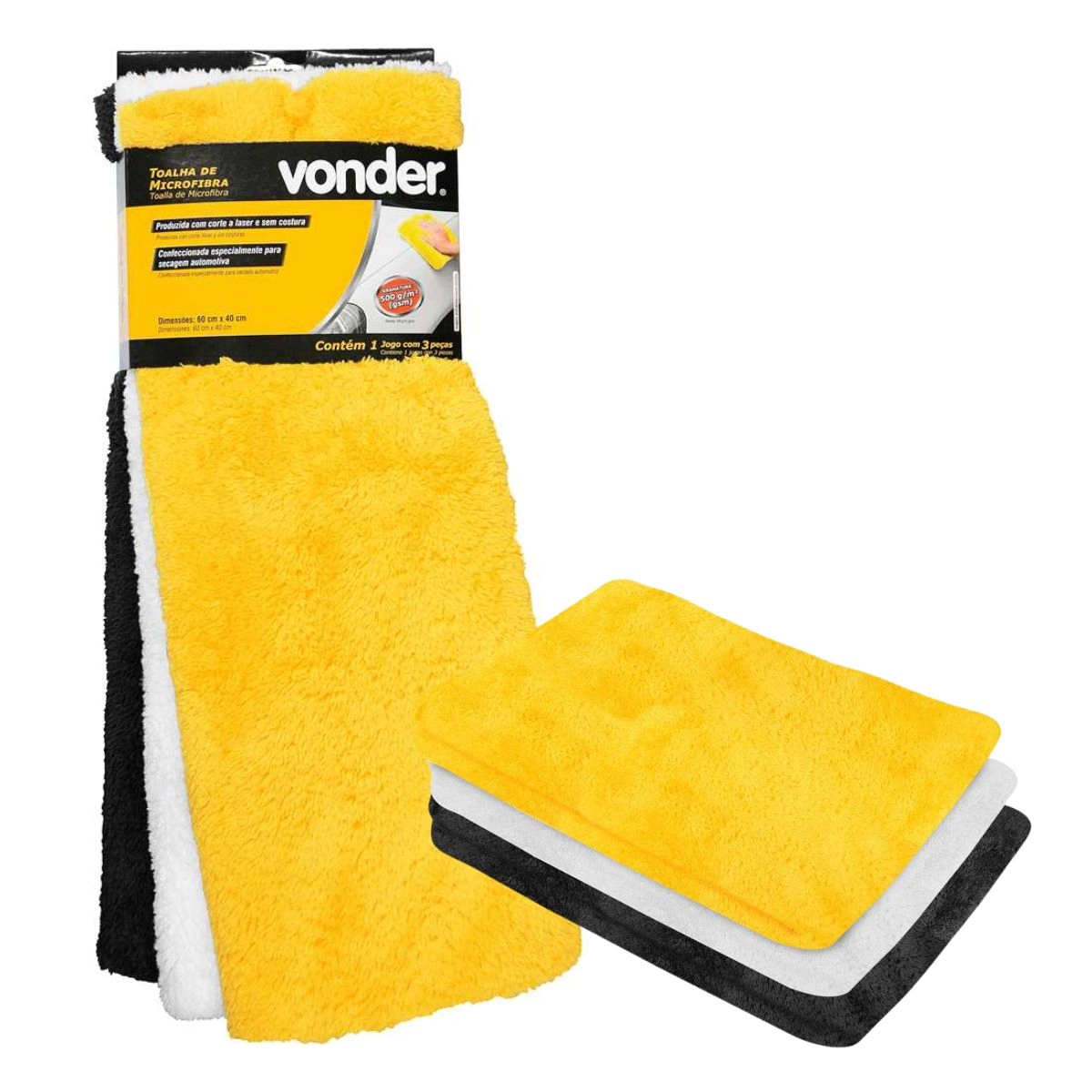 Toalha de microfibra 60 x 40 500 g/m² jogo 3 peças VONDER Toalha de microfibra 60 x 40 500 g/m² jogo 3 peças VONDER