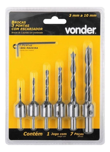Jogo de brocas 3 pontas com escareador com 7 peças VONDER Jogo de brocas 3 pontas com escareador com 7 peças VONDER