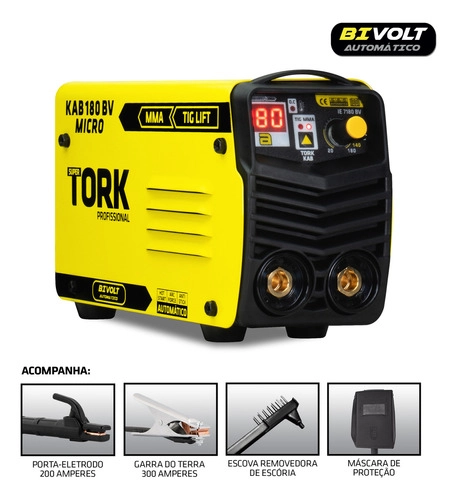 Maquina Inversora de Solda TORK KAB180 Micro MMA + TIG LIFT Bivolt Maquina Inversora de Solda TORK KAB180 Micro MMA + TIG LIFT Bivolt