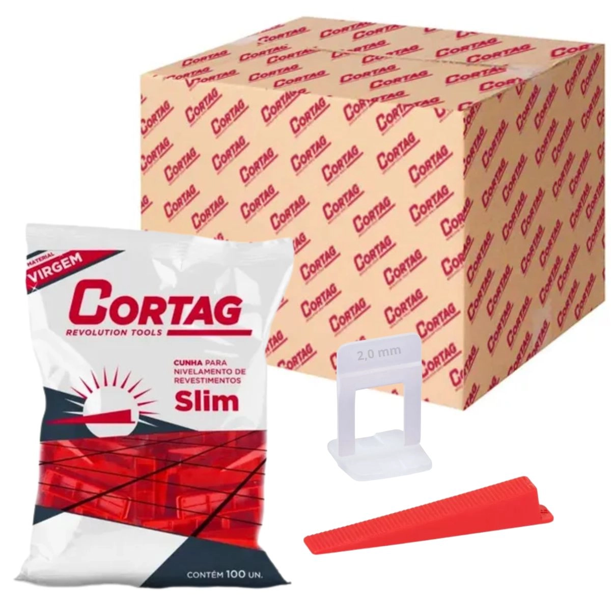 1000 Espaçador Nivelador Slim 1,0mm 1,5mm 2,0mm + 100 Cunhas Slim Cortag