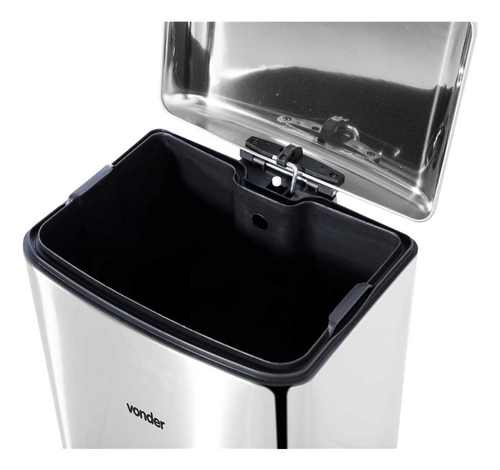 Lixeira retangular 30 litros inox cinza VONDER
