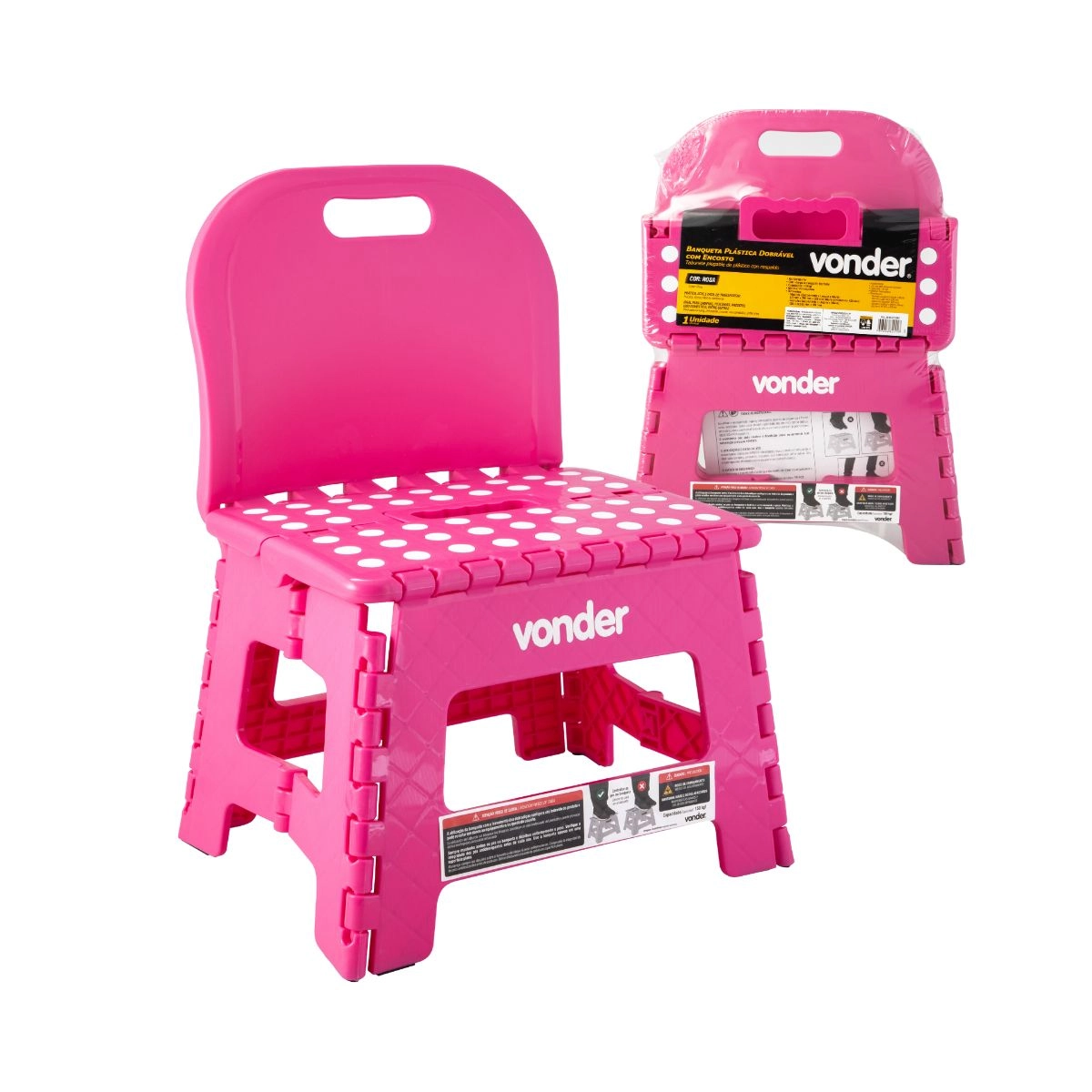 Banqueta plástica dobrável rosa 220mm com encosto VONDER Banqueta plástica dobrável rosa 220mm com encosto VONDER