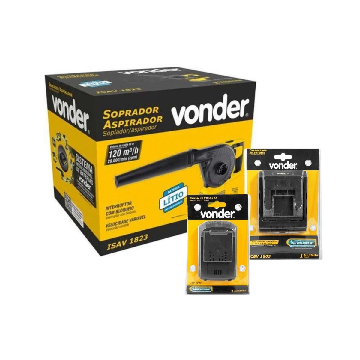 Soprador/aspirador ISAV1823 + Bateria 2ah e Carregador VONDER Soprador/aspirador ISAV1823 + Bateria 2ah e Carregador VONDER