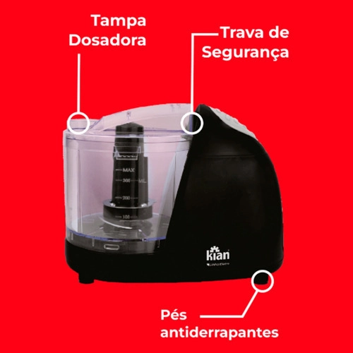 Mini Processador Elétrico 500ml Vermelho Kian Mini Processador Elétrico 500ml Vermelho Kian