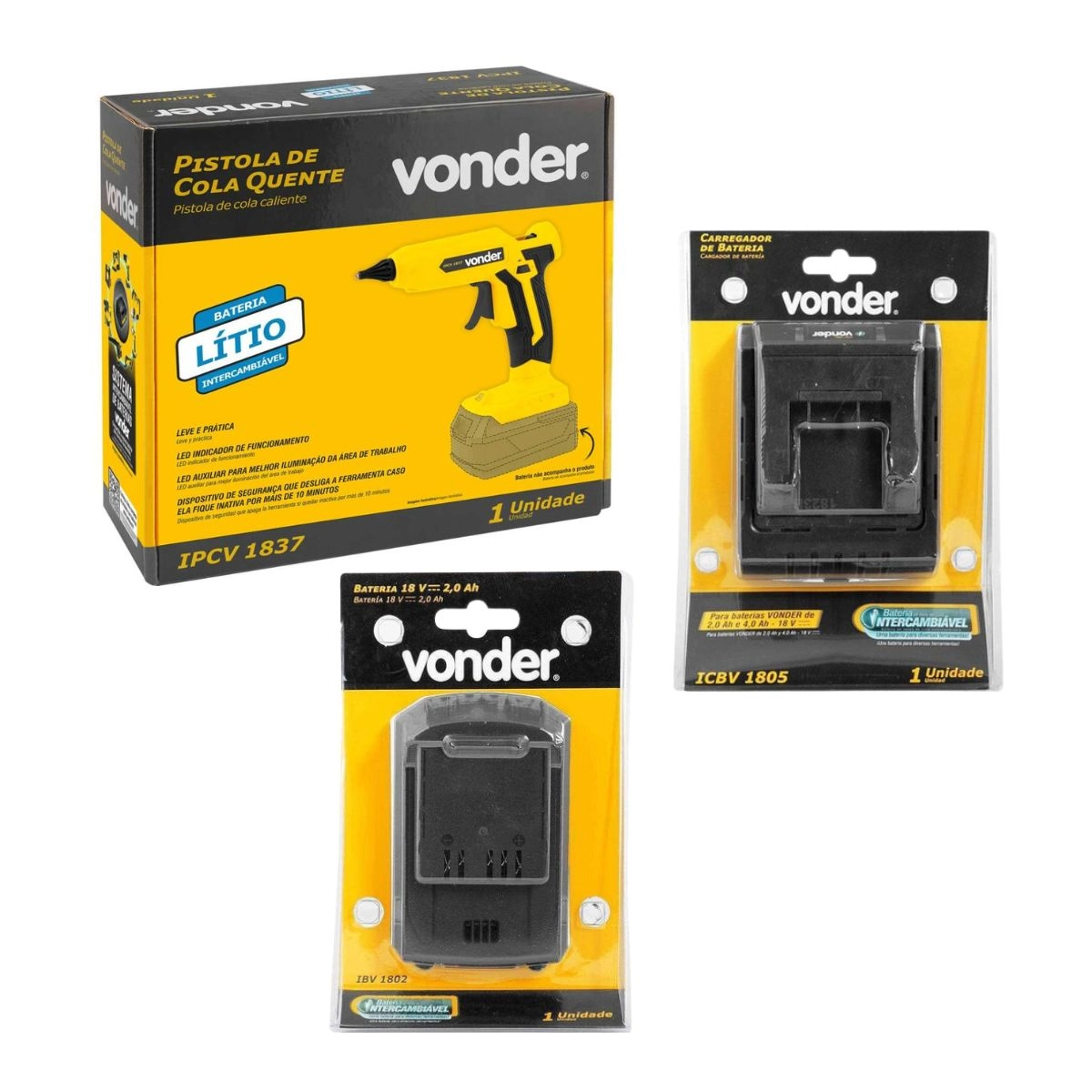 Kit Pistola de cola IPCV1837 Bateria+Carregador VONDER Kit Pistola de cola IPCV1837 Bateria+Carregador VONDER