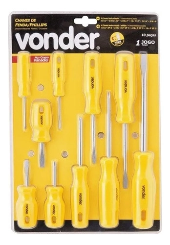 Jogo de chaves de fenda/phillips com 10 peças VONDER Jogo de chaves de fenda/phillips com 10 peças VONDER