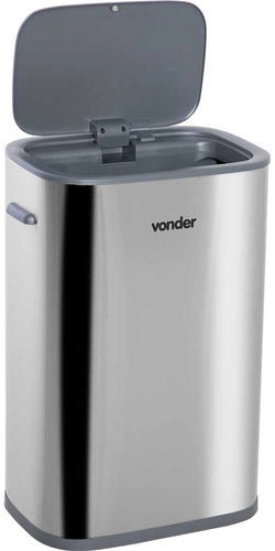 Lixeira retangular com sensor de abertura 55 litros inox cinza VONDER Lixeira retangular com sensor de abertura 55 litros inox cinza VONDER