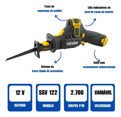 Serra Sabre a Bateria 12v SSV122 Vonder
