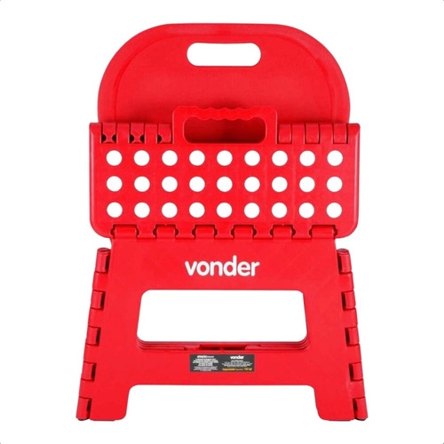 Banqueta plástica dobrável vermelha altura 220 mm com encosto VONDER