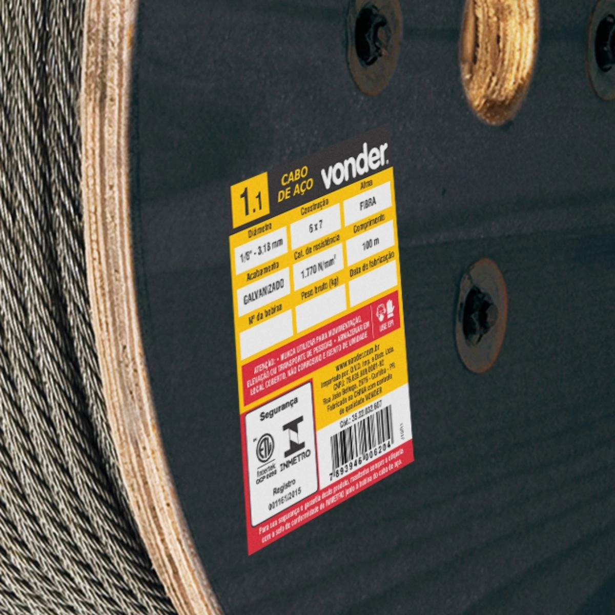 Cabo de Aço Galvanizado alma de fibra 3,18 mm - 1/8" VONDER Cabo de Aço Galvanizado alma de fibra 3,18 mm - 1/8" VONDER