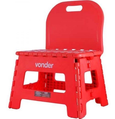 Banqueta plástica dobrável vermelha altura 220 mm com encosto VONDER