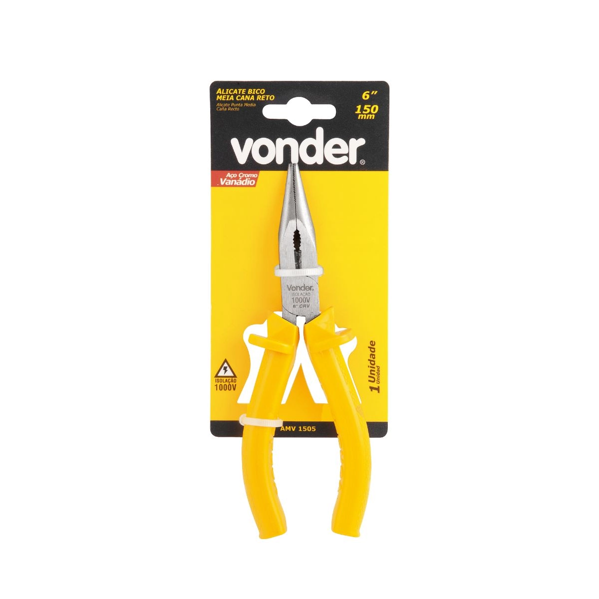 Alicate bico meia-cana reto 6" com isolação 1000V VONDER