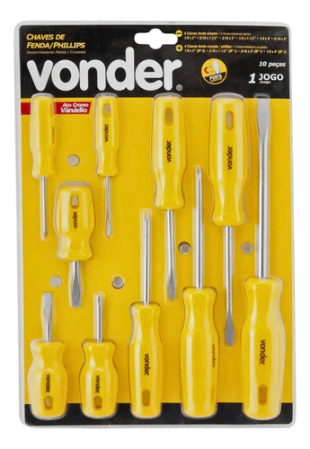 Jogo de chaves de fenda phillips com 10 peças VONDER Jogo de chaves de fenda phillips com 10 peças VONDER