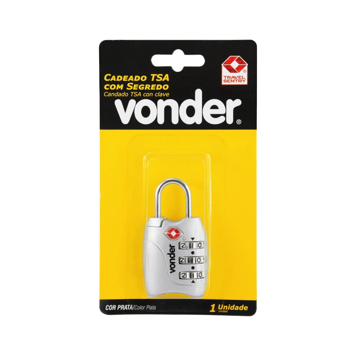 Cadeado TSA com segredo 3 algarismos prata VONDER Cadeado TSA com segredo 3 algarismos prata VONDER