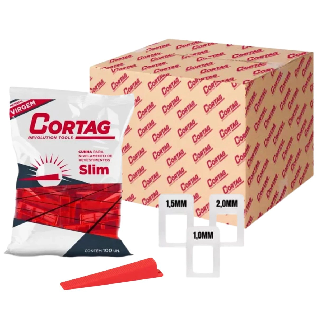 1000 Espaçador Nivelador Slim 1,0mm 1,5mm 2,0mm + 100 Cunhas Slim Cortag