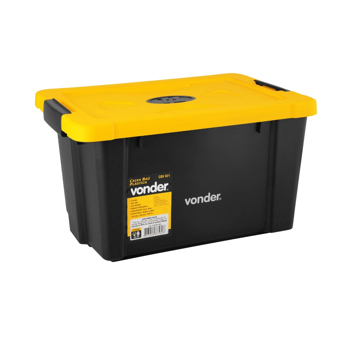 Caixa plástica baú preta e amarela CBV 021 VONDER  Caixa plástica baú preta e amarela CBV 021 VONDER