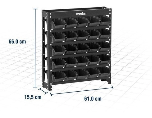 Estante Metálica Com Gaveteiros Modelo Prático Preto 25/3 VONDER