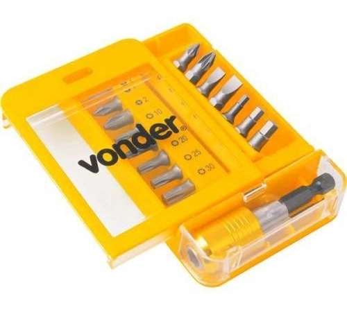 Jogo de bits/ponteiras com 15 peças encaixe sextavado 1/4" com engate rápido VONDER Jogo de bits/ponteiras com 15 peças encaixe sextavado 1/4" com engate rápido VONDER