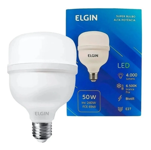 Lâmpada Super Bulbo E27 50W Led 6500K Bivolt Elgin Lâmpada Super Bulbo E27 50W Led 6500K Bivolt Elgin