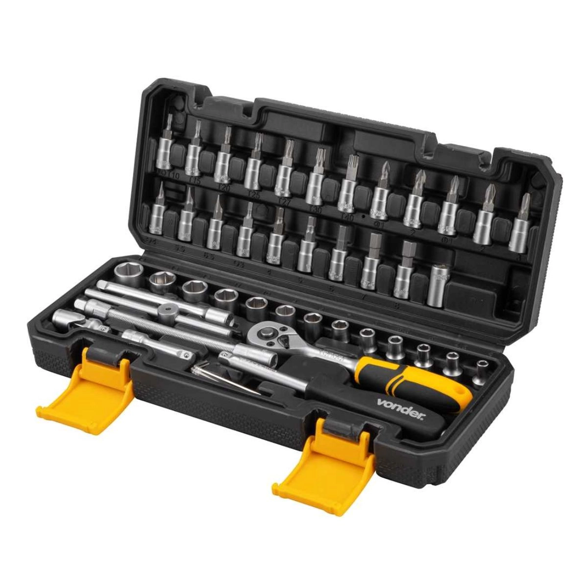 Jogo de soquetes sextavados ponteiras c/catraca 46pçs VONDER