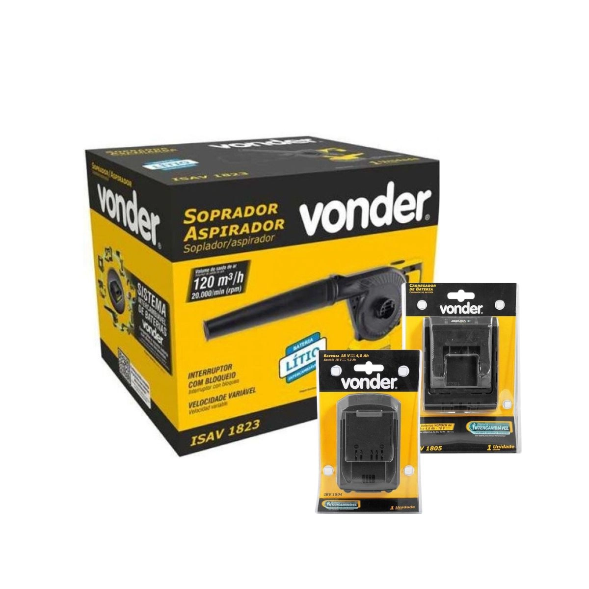 Soprador/aspirador ISAV1823 +Bateria4ah e Carregador VONDER Soprador/aspirador ISAV1823 +Bateria4ah e Carregador VONDER