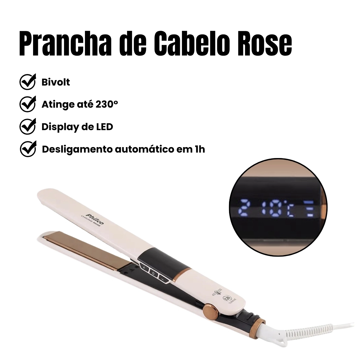 Kit Escova Secadora PES19SG 1300w e Prancha Chapinha PPR10 Rose Bivolt Philco