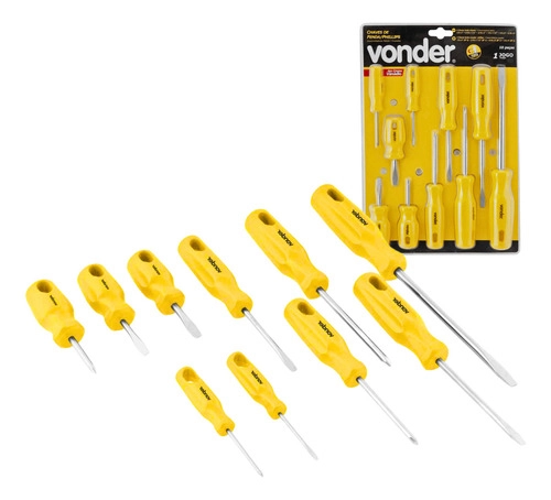 Jogo de chaves de fenda phillips com 10 peças VONDER Jogo de chaves de fenda phillips com 10 peças VONDER