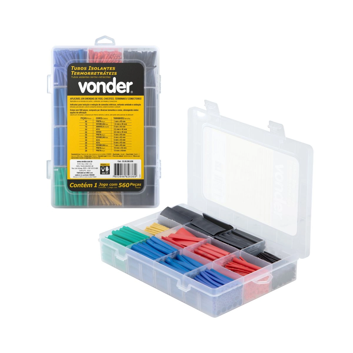 Jogo Tubos isolantes termorretráteis com 560 pçs VONDER Jogo Tubos isolantes termorretráteis com 560 pçs VONDER