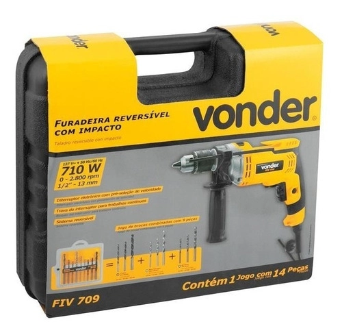 Furadeira Impacto 1/2 Vonder FIV709 Com 9 Brocas Furadeira Impacto 1/2 Vonder FIV709 Com 9 Brocas
