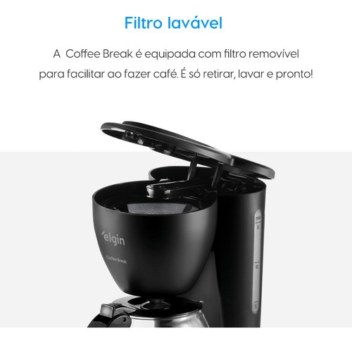 Cafeteira Elétrica 15 Xícaras Coffee Break Preta Elgin 127V Cafeteira Elétrica 15 Xícaras Coffee Break Preta Elgin 127V