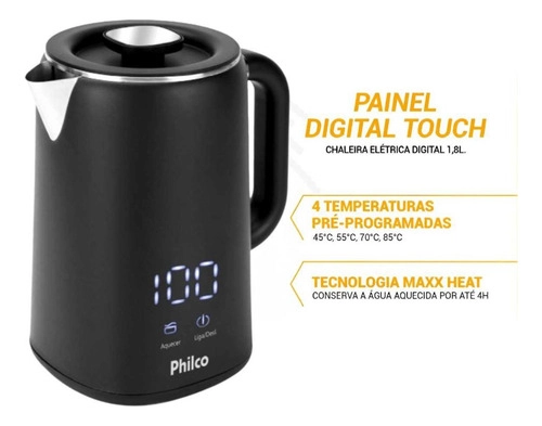 Chaleira Elétrica 1,8L Painel Digital PCH18B PHILCO Chaleira Elétrica 1,8L Painel Digital PCH18B PHILCO