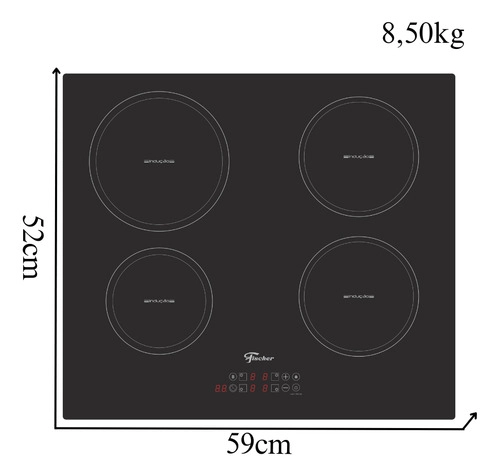 Fogão Cooktop 4q Indução Vitrocerâmica Touch FISCHER 220v 