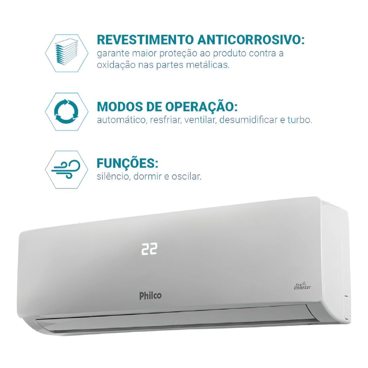Ar Condicionado Split Hi Wall Inverter 12000 BTUs PAC12FB Frio Philco 220V