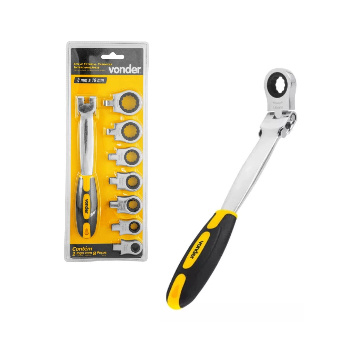 Jogo chave intercambiável estrela catracas 8mm/19mm VONDER Jogo chave intercambiável estrela catracas 8mm/19mm VONDER