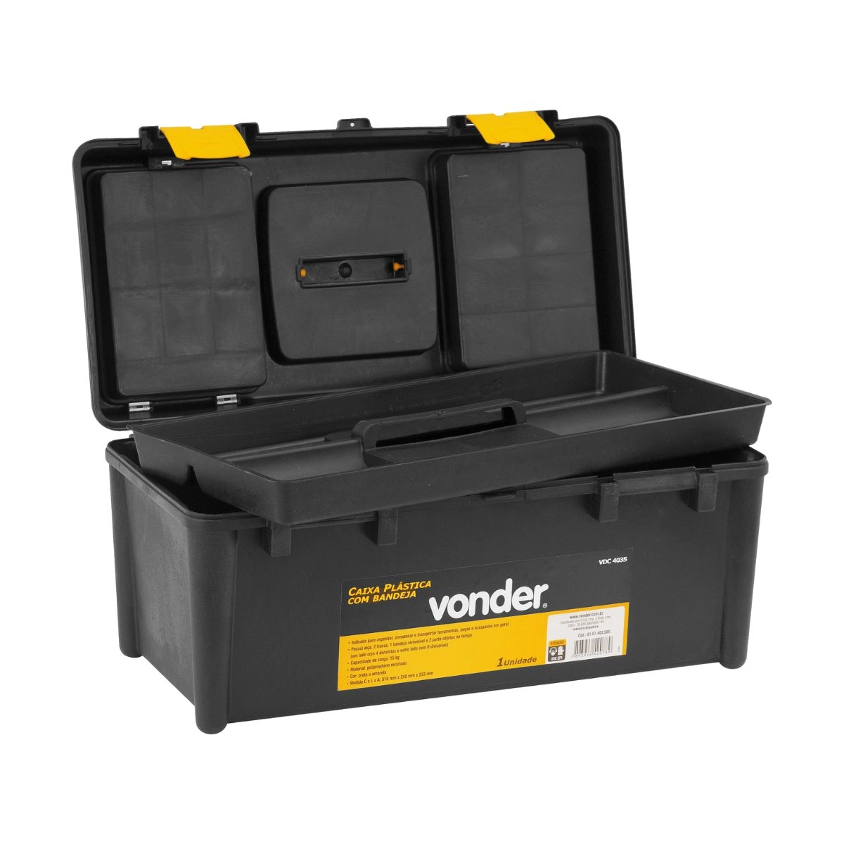 Caixa para ferramentas plástica c/1 bandeja VDC4035 VONDER 