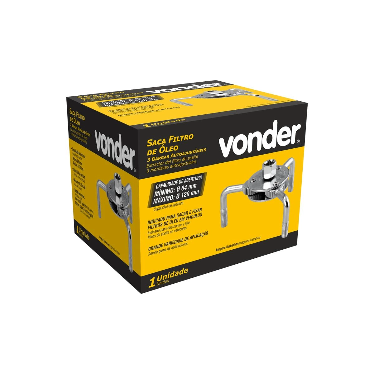 Saca filtro de óleo Ø 64 mm a Ø 120 mm 3 garras autoajustáveis VONDER Saca filtro de óleo Ø 64 mm a Ø 120 mm 3 garras autoajustáveis VONDER