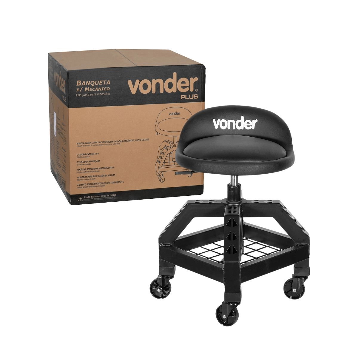 Banqueta Giratória para mecânico com rodas VONDER PLUS Banqueta Giratória para mecânico com rodas VONDER PLUS