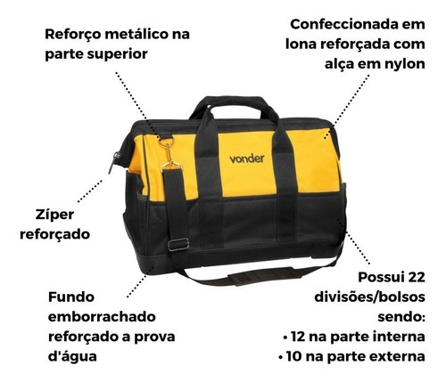 Bolsa em lona para ferramentas 40cm x 20cm x 30cm VONDER Bolsa em lona para ferramentas 40cm x 20cm x 30cm VONDER