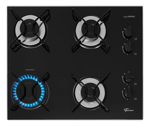 Cooktop a gas 4 bocas Fitline Trempe Iron Bivolt Fischer Cooktop a gas 4 bocas Fitline Trempe Iron Bivolt Fischer