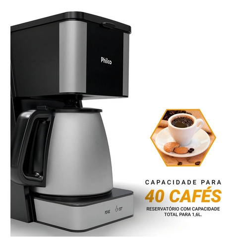 Cafeteira 40 Cafezinhos 1,6L Inox PCF40C Philco Cafeteira 40 Cafezinhos 1,6L Inox PCF40C Philco